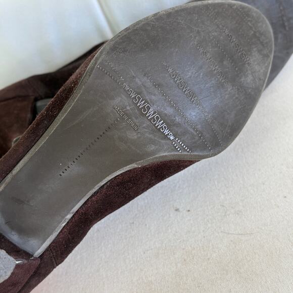 Stuart Weitzman Suede Booties 8.5 Dark Brown Boots Ankle Boots Heel 90s Y2K - Picture 3 of 6